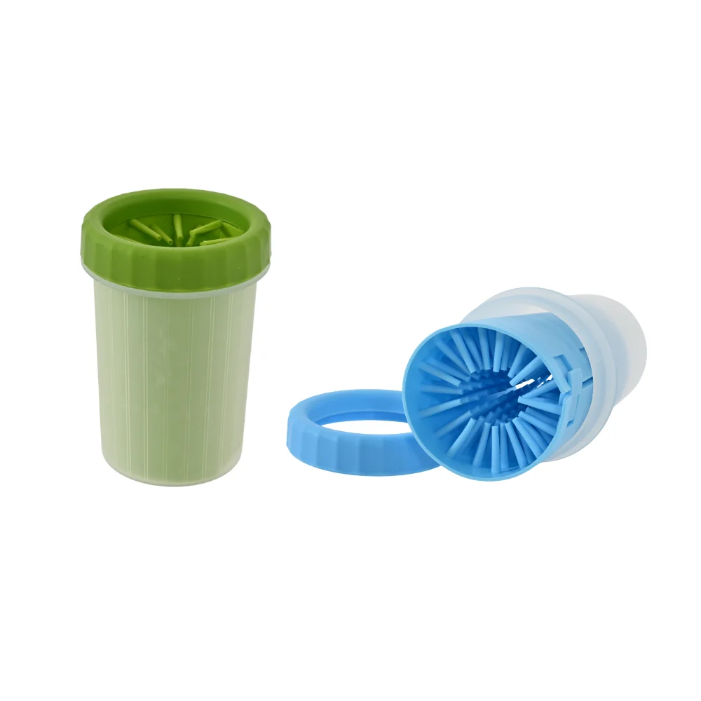Green and blue paw cleaner cups with silicone brushes